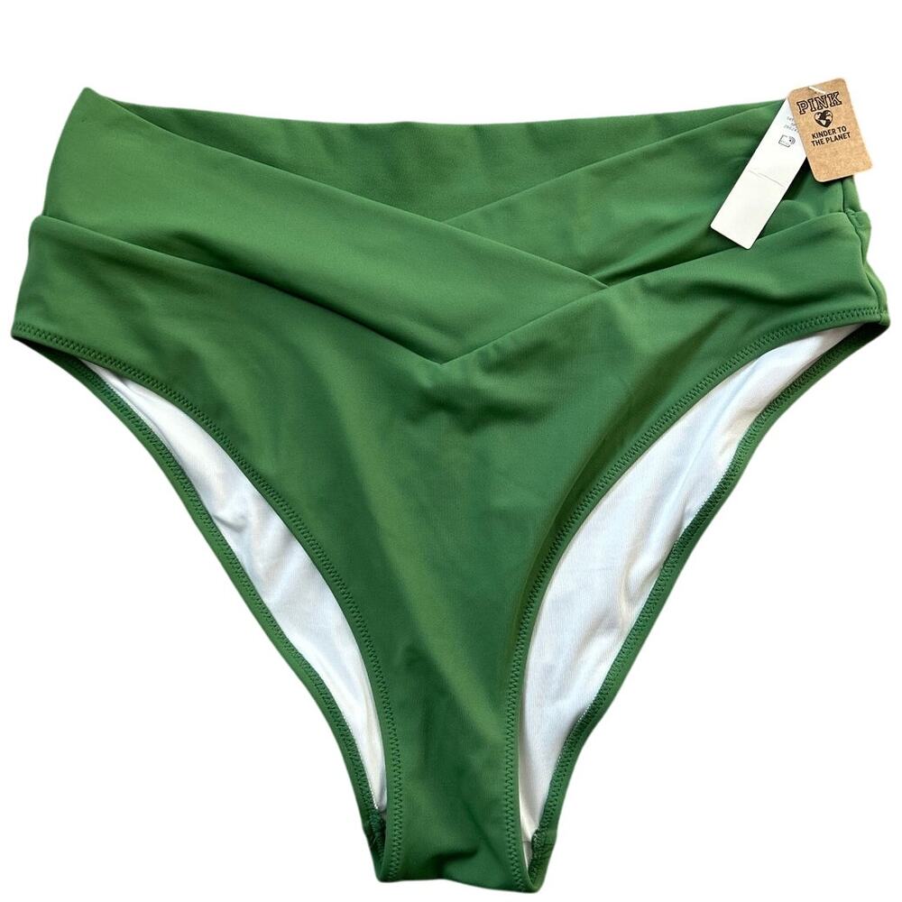 NWT Victoria’s Secret Pink Green High Waist Cross Front Bikini Bottoms Size XL